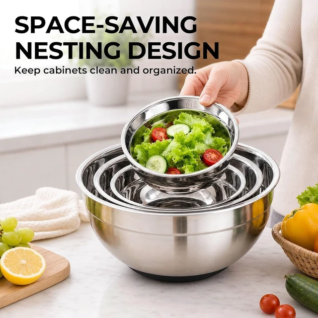 Alt view image 5 of 7 - Stainless Steel Nesting Mixing Bowls with Airtight Lids Set of 5