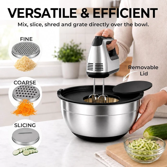 Alt view image 7 of 7 - Stainless Steel Nesting Mixing Bowls with Airtight Lids Set of 5