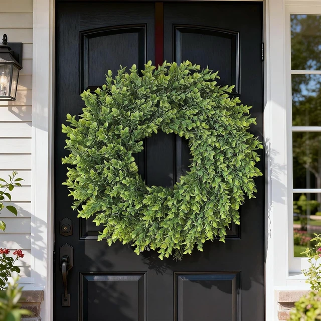Alt view image 2 of 7 - 26"Artificial Boxwood Wreath, Large Fake Hanging Plant for Front Door Decor