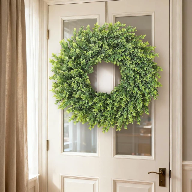 Alt view image 4 of 7 - 26"Artificial Boxwood Wreath, Large Fake Hanging Plant for Front Door Decor