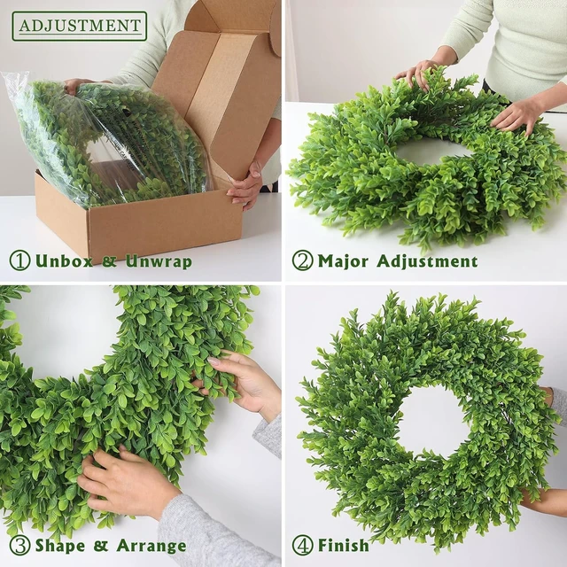 Alt view image 5 of 7 - 26"Artificial Boxwood Wreath, Large Fake Hanging Plant for Front Door Decor