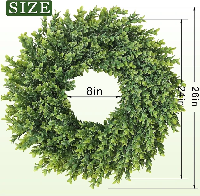 Alt view image 6 of 7 - 26"Artificial Boxwood Wreath, Large Fake Hanging Plant for Front Door Decor