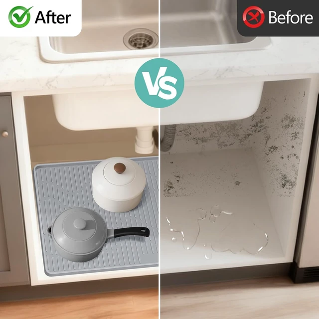 Alt view image 6 of 7 - 36" x 24" Under Sink Mat for Kitchen Under Sink Organizer Waterproof
