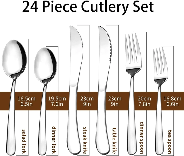 Alt view image 2 of 7 - Silverware Set with Steak Knives, 24-Piece Flatware Set for 4 Cutlery Set