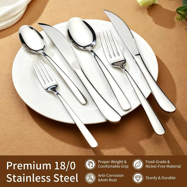 Alt view image 4 of 7 - Silverware Set with Steak Knives, 24-Piece Flatware Set for 4 Cutlery Set