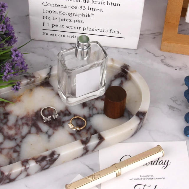 Alt view image 6 of 7 - Natural Marble Tray Oval, Calacatta Viola, 10 x 5 x 0.6