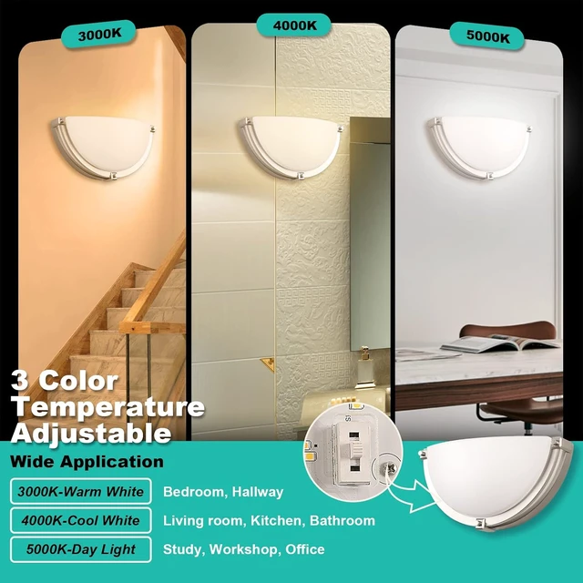 Alt view image 4 of 7 - 13 inch Dimmable LED Wall Sconce, Half Moon Wall Light Fixture, 3000K/4000K/5000K Color Temperature Adjustable, Modern Bathroom Vanity Light FixturesSuper Bright 950 Lumen (Brushed Nickel)