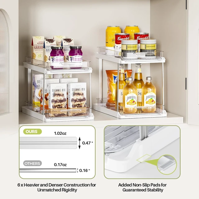 Alt view image 4 of 7 - 2-Tier Bathroom Under Sink Organizers and Storage, Pull Out Cabinet Drawers with Anti-Slip Design, Multi-Purpose Storage for Kitchen, Pantry, Bathroom & Home Organization, White, 4 Pack