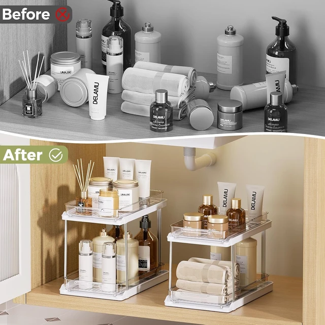 Alt view image 6 of 7 - 2-Tier Bathroom Under Sink Organizers and Storage, Pull Out Cabinet Drawers with Anti-Slip Design, Multi-Purpose Storage for Kitchen, Pantry, Bathroom & Home Organization, White, 4 Pack