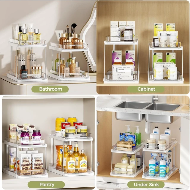 Alt view image 7 of 7 - 2-Tier Bathroom Under Sink Organizers and Storage, Pull Out Cabinet Drawers with Anti-Slip Design, Multi-Purpose Storage for Kitchen, Pantry, Bathroom & Home Organization, White, 4 Pack