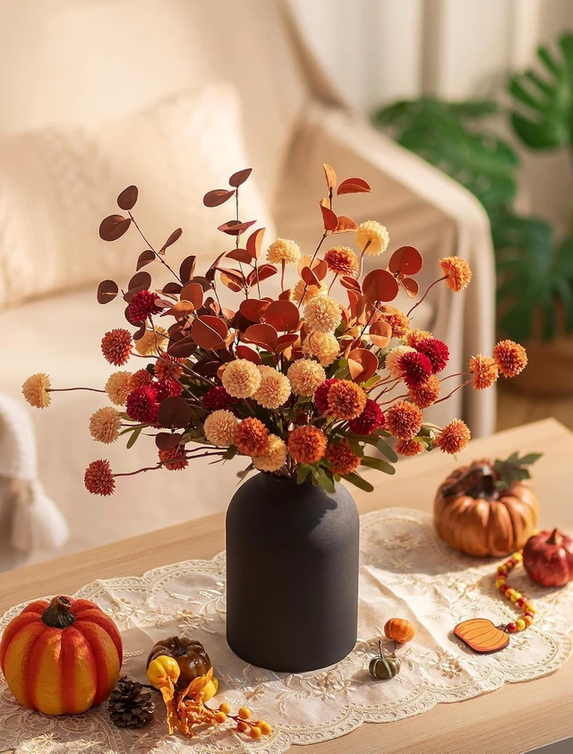 Alt view image 3 of 7 - Faux Flowers Table Centerpiece for Dining Room, Fall Flower in Vase