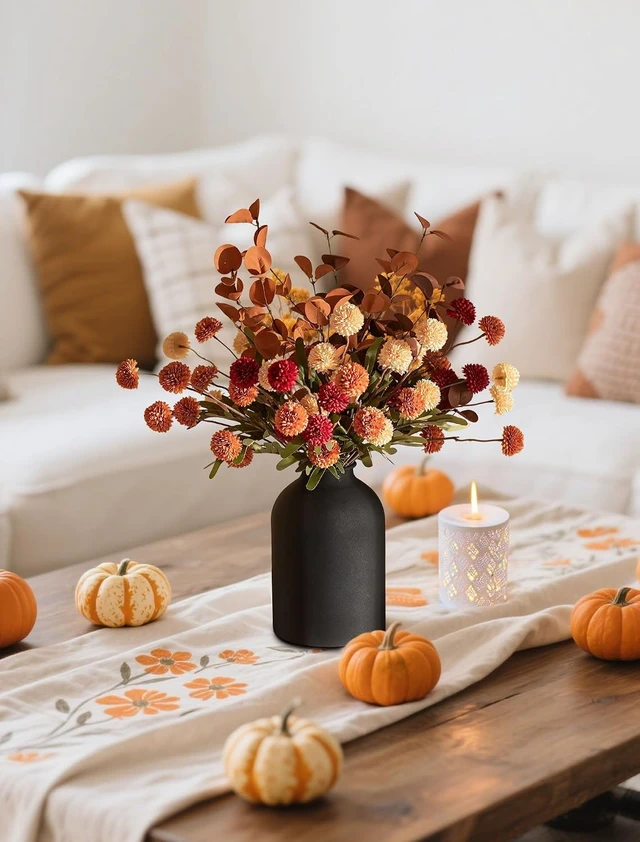 Alt view image 7 of 7 - Faux Flowers Table Centerpiece for Dining Room, Fall Flower in Vase
