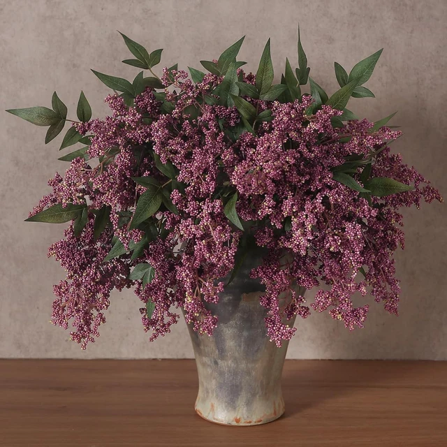 Main image of 6Pcs 17"Lifelike Artificial Nandina Berry Stems for Vase Decor(Dusty Plum)