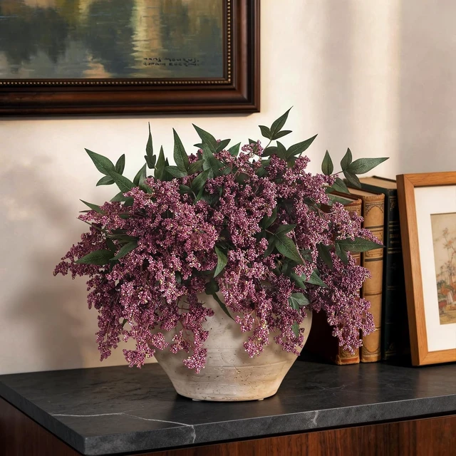 Alt view image 2 of 7 - 6Pcs 17"Lifelike Artificial Nandina Berry Stems for Vase Decor(Dusty Plum)