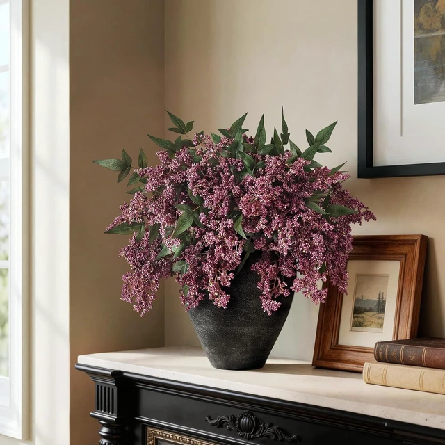 Alt view image 4 of 7 - 6Pcs 17"Lifelike Artificial Nandina Berry Stems for Vase Decor(Dusty Plum)