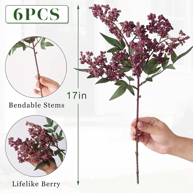 Alt view image 6 of 7 - 6Pcs 17"Lifelike Artificial Nandina Berry Stems for Vase Decor(Dusty Plum)