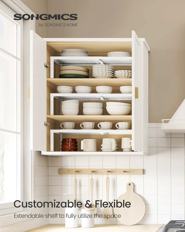 Alt view image 2 of 7 - Spice Rack, Expandable Kitchen Countertop Shelf, Steel, Set of 2