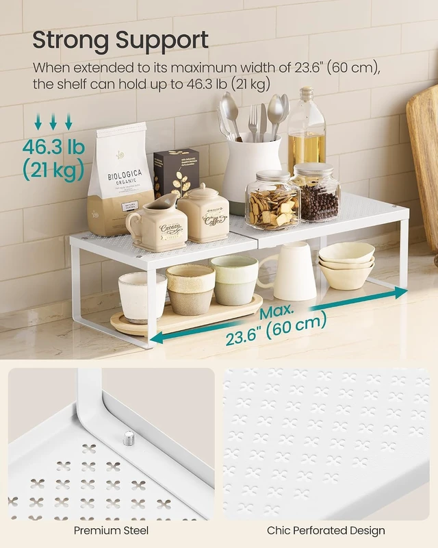 Alt view image 4 of 7 - Spice Rack, Expandable Kitchen Countertop Shelf, Steel, Set of 2