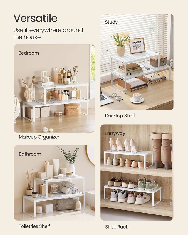 Alt view image 5 of 7 - Spice Rack, Expandable Kitchen Countertop Shelf, Steel, Set of 2