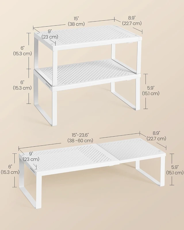 Alt view image 6 of 7 - Spice Rack, Expandable Kitchen Countertop Shelf, Steel, Set of 2