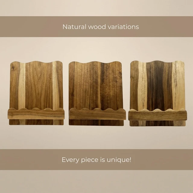 Alt view image 4 of 7 - Beautiful Wooden Cookbook Stand for Your Kitchen Counter Solid Wood Scalloped Book Holder (Acacia)