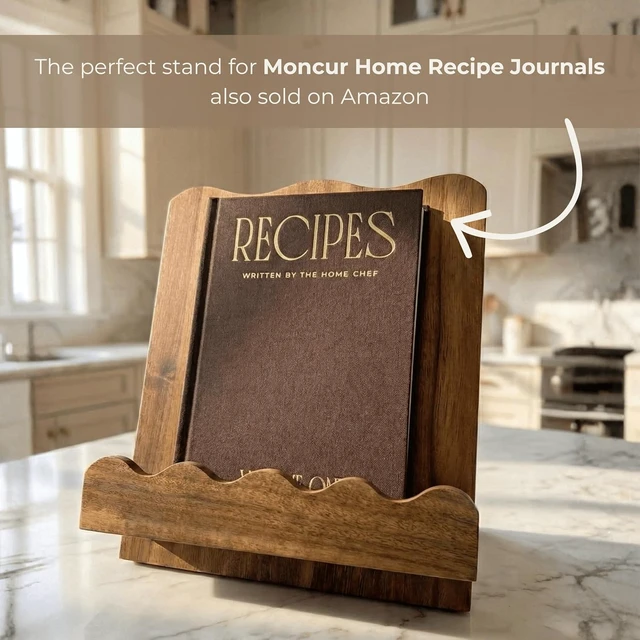 Alt view image 6 of 7 - Beautiful Wooden Cookbook Stand for Your Kitchen Counter Solid Wood Scalloped Book Holder (Acacia)