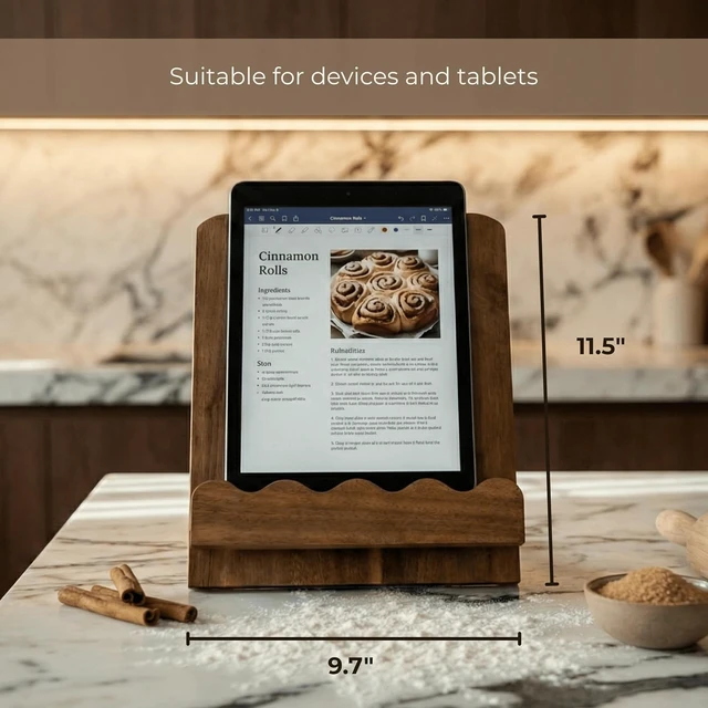 Alt view image 5 of 7 - Beautiful Wooden Cookbook Stand for Your Kitchen Counter Solid Wood Scalloped Book Holder (Acacia)