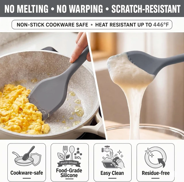 Alt view image 5 of 7 - Kitchen Utensils Set,9 PCS Silicone Cooking Utensils Set Spatula Set,Tongs,Spoon,Whisk,Brush,Dishwasher Safe Kitchen Gadgets for Non-Stick Cookware,Home EssentialKitchen Appliances Tool(Gray)