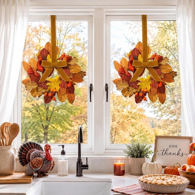 Alt view image 2 of 7 - 6 Pack 9" Mini Fall Wreaths Bulk for Kitchen Cabinet Decoration