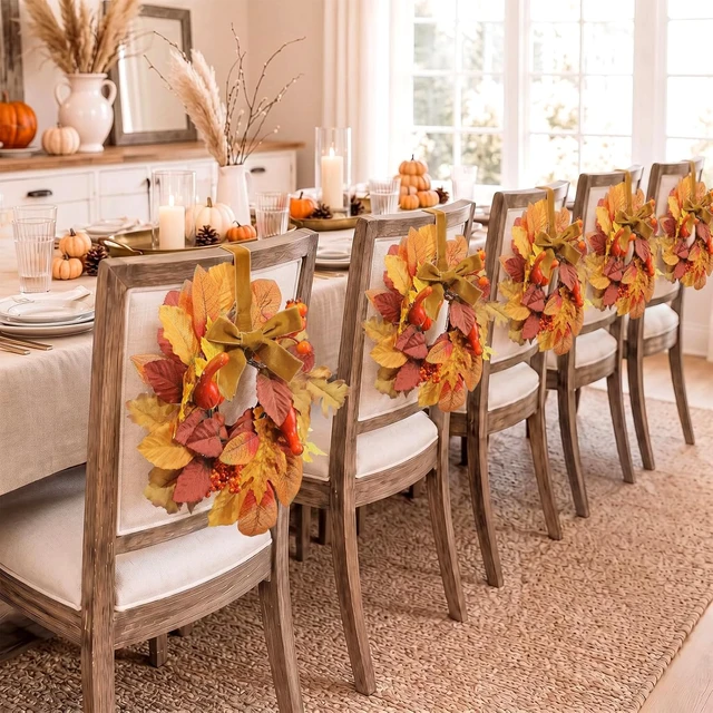 Alt view image 4 of 7 - 6 Pack 9" Mini Fall Wreaths Bulk for Kitchen Cabinet Decoration