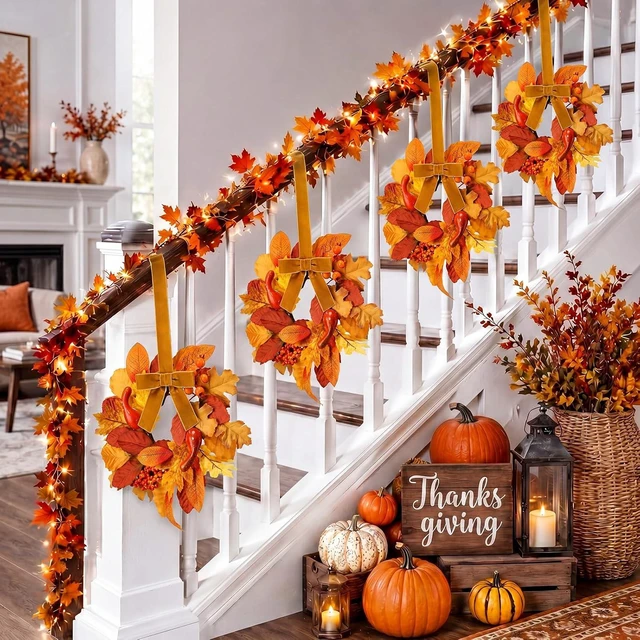 Alt view image 6 of 7 - 6 Pack 9" Mini Fall Wreaths Bulk for Kitchen Cabinet Decoration