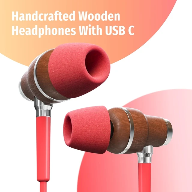 Alt view image 4 of 5 - Premium Wooden Wired Earbuds with Microphone (USB C/Type C)