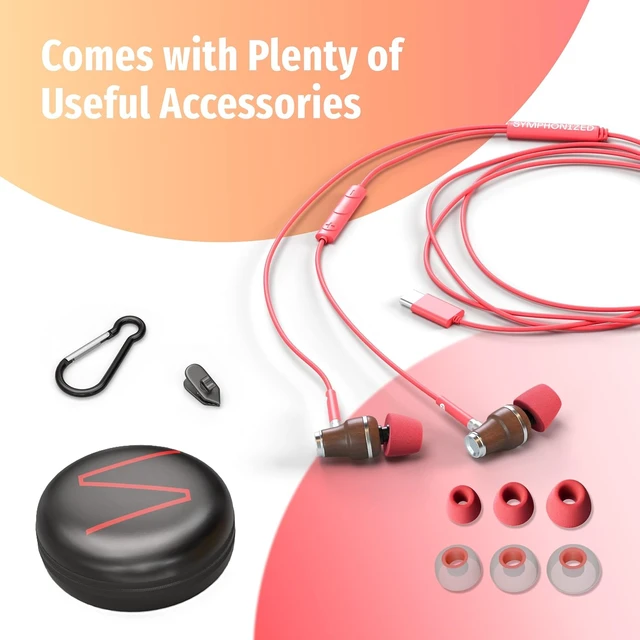 Alt view image 5 of 5 - Premium Wooden Wired Earbuds with Microphone (USB C/Type C)