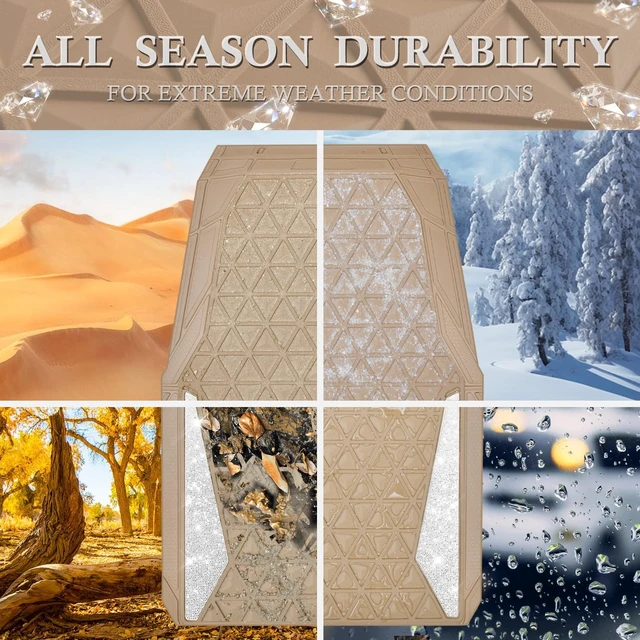 Alt view image 3 of 7 - Bling Diamond Car Mats Rubber Floor Mats Full Set Anti-Slip 3D Rhombus Waterproof Trim to Fit Liner Universal Glitter Crystal Sparkly Shining Rhinestone Girl Women SUV Sedan Van, Beige Rubber