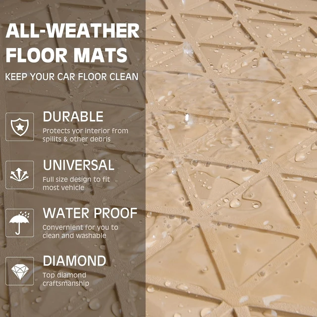 Alt view image 6 of 7 - Bling Diamond Car Mats Rubber Floor Mats Full Set Anti-Slip 3D Rhombus Waterproof Trim to Fit Liner Universal Glitter Crystal Sparkly Shining Rhinestone Girl Women SUV Sedan Van, Beige Rubber
