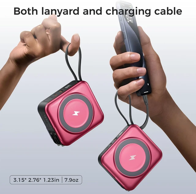 Alt view image 3 of 7 - 10000mAh Portable Charger Power Bank Built in Cables&Wall Plug