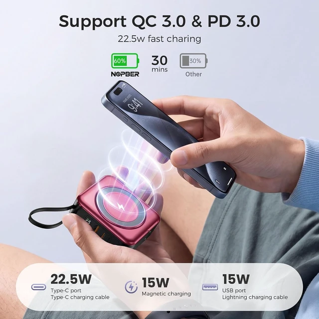 Alt view image 4 of 7 - 10000mAh Portable Charger Power Bank Built in Cables&Wall Plug