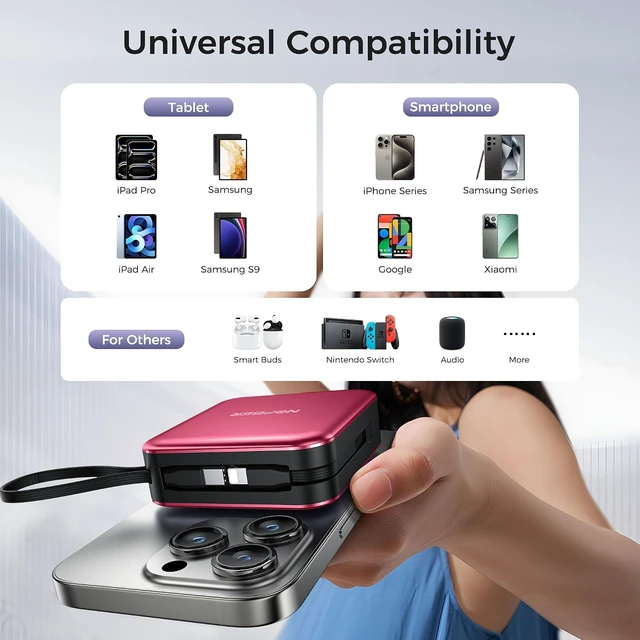 Alt view image 7 of 7 - 10000mAh Portable Charger Power Bank Built in Cables&Wall Plug