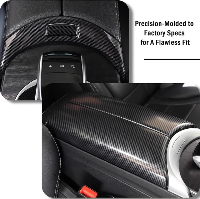Alt view image 2 of 7 - Center Armrest Box Cover for Mercedes-Benz C-Class/GLC-Class W205 X253 (2015-2021) ABS Plastic Interior Trim Protector, Scratch-Resistant (W205, Carbon Fiber Texture)