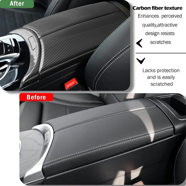 Alt view image 4 of 7 - Center Armrest Box Cover for Mercedes-Benz C-Class/GLC-Class W205 X253 (2015-2021) ABS Plastic Interior Trim Protector, Scratch-Resistant (W205, Carbon Fiber Texture)