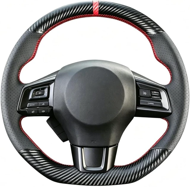 Alt view image 2 of 7 - DIY Stitching Carbon Fiber Steering Wheel Cover for Subaru WRX STI and Levorg 2015 2016 2017 2018 2019 / STI S209 2019 15 inches Leather Interior Accessories