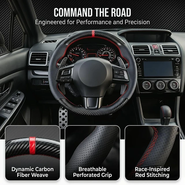 Alt view image 3 of 7 - DIY Stitching Carbon Fiber Steering Wheel Cover for Subaru WRX STI and Levorg 2015 2016 2017 2018 2019 / STI S209 2019 15 inches Leather Interior Accessories