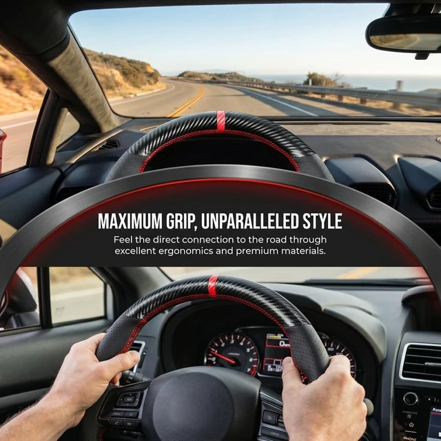 Alt view image 4 of 7 - DIY Stitching Carbon Fiber Steering Wheel Cover for Subaru WRX STI and Levorg 2015 2016 2017 2018 2019 / STI S209 2019 15 inches Leather Interior Accessories