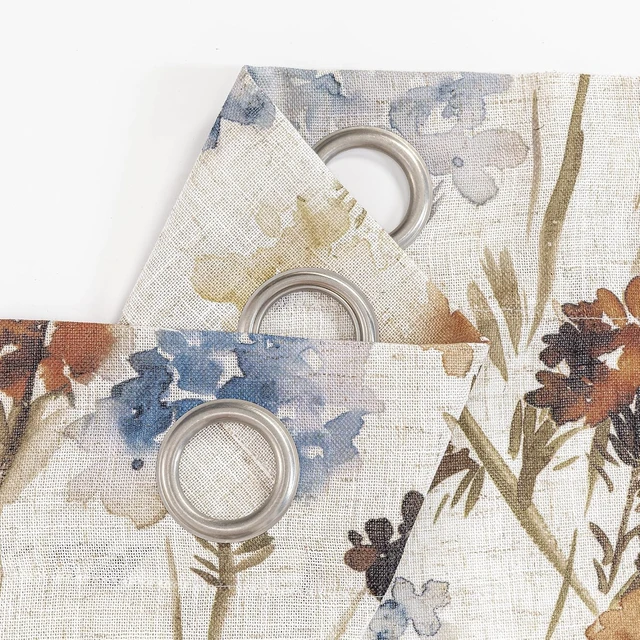 Alt view image 6 of 7 - Floral Linen Curtains 84 inch Length 2 Panels Set Summer Flower Patterned Semi Sheer Light Filtering Privacy Farmhouse Grommet Drapes for Living/Dining Room, Yellow, W52 x L84, Pack-2