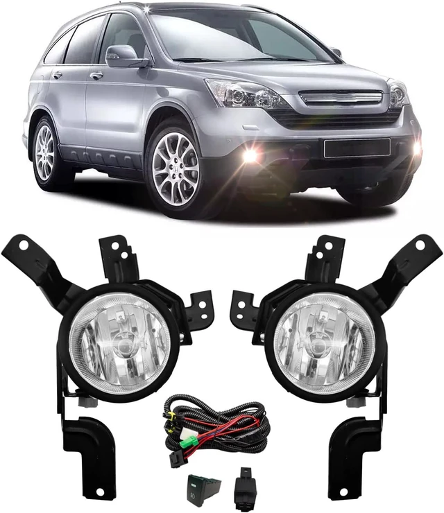 Main image of Driving Fog Lights Lamps Compatible With 2007 2008 2009 Honda CRV Front Bumper Lamps with H11 12V 55W Halogen Bulbs & Switch and Wiring Kit (Clear Lens)