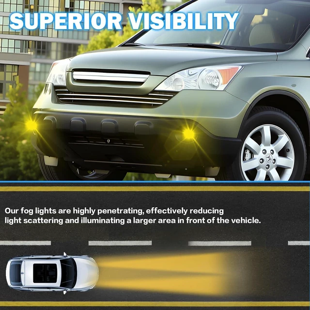 Alt view image 2 of 7 - Driving Fog Lights Lamps Compatible With 2007 2008 2009 Honda CRV Front Bumper Lamps with H11 12V 55W Halogen Bulbs & Switch and Wiring Kit (Clear Lens)