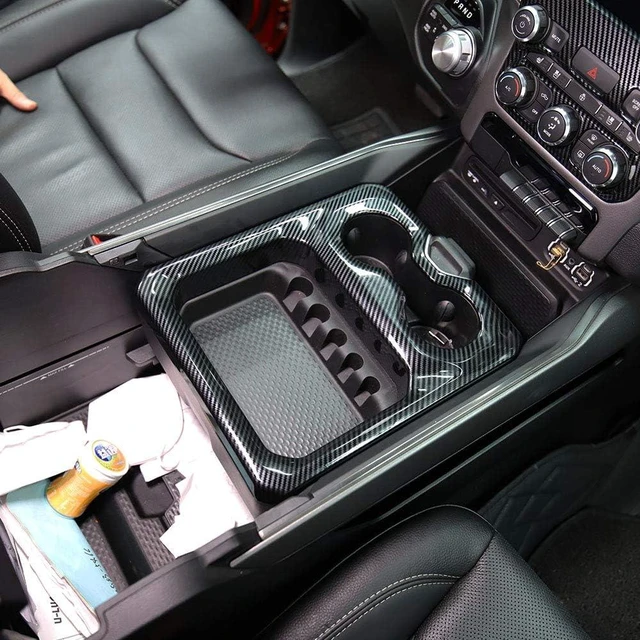 Alt view image 2 of 4 - Carbon Fiber Style Center Console Front Armrest Cup Holder Cover Trim Accessories for Dodge Ram 1500 2500 3500 2019-2026 (Model A)