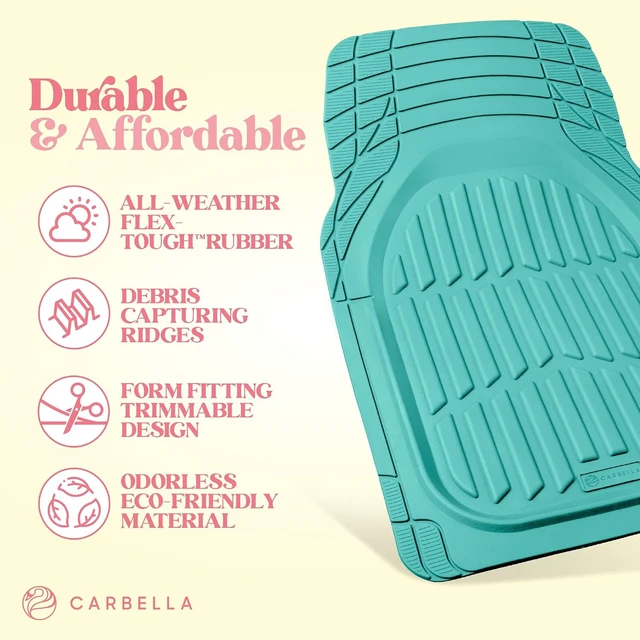 Alt view image 2 of 7 - Heavy Duty Rubber 4-Piece Teal Car Floor Mats - Universal Trimmable All-Weather Car Accessories - Girl Car Accessories for Women & Cute Car Mats for Women for Girly Car Decor, Truck, & SUV