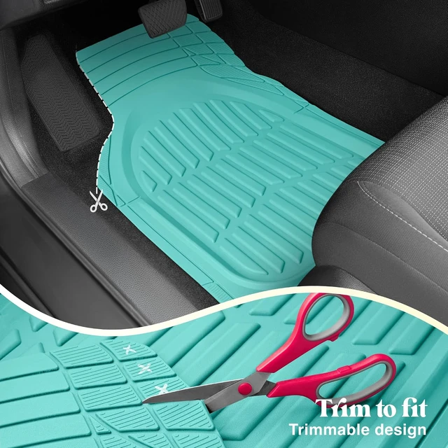 Alt view image 4 of 7 - Heavy Duty Rubber 4-Piece Teal Car Floor Mats - Universal Trimmable All-Weather Car Accessories - Girl Car Accessories for Women & Cute Car Mats for Women for Girly Car Decor, Truck, & SUV