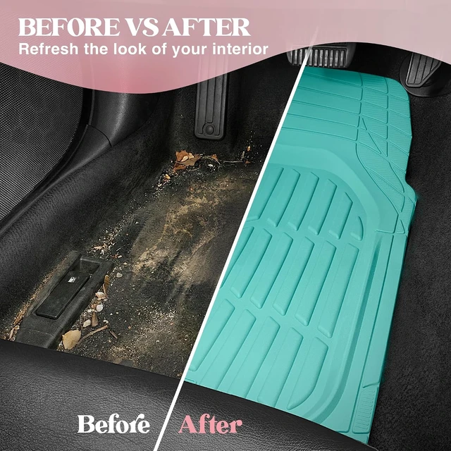 Alt view image 6 of 7 - Heavy Duty Rubber 4-Piece Teal Car Floor Mats - Universal Trimmable All-Weather Car Accessories - Girl Car Accessories for Women & Cute Car Mats for Women for Girly Car Decor, Truck, & SUV